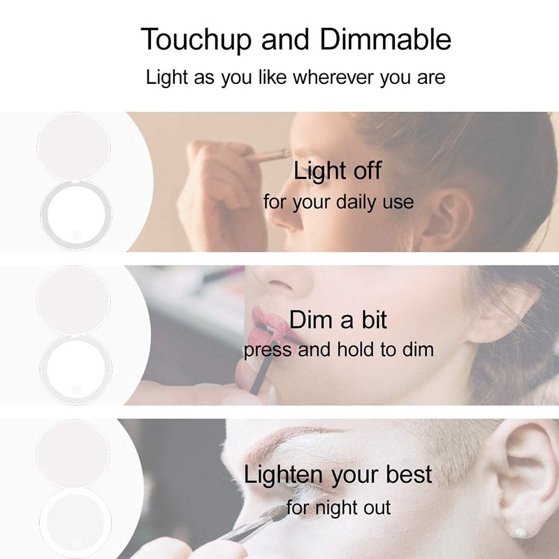 Milishow Compact Mirror with LED Light 1x/10x Magnifying Rechargeable Mirror 3.5in  Dimmable Travel Mirror for Purse Pocket Handheld 2-Sided Makeup Mirror - Image 3